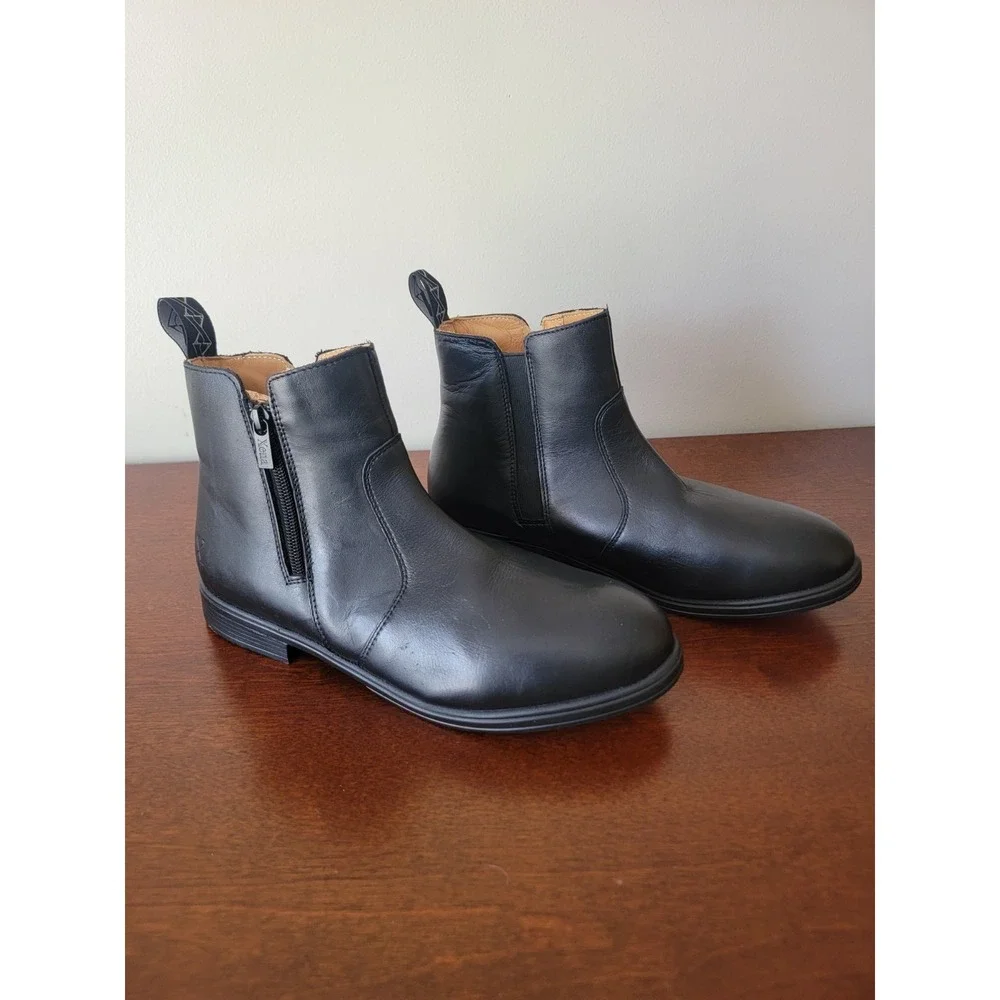 Xena Women's Black Leather Chelsea Ankle Boots Side Zip Round Toe Slip Oil 10W